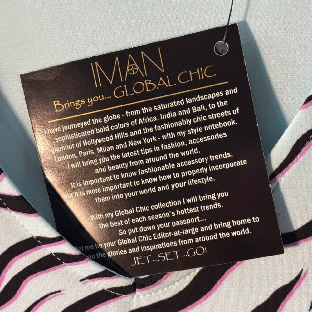 Iman Global Chic Zebra Print Top With V-Neck & 3/4 Sleeves Large - Picture 5 of 9